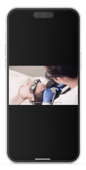 Smartphone screens displaying the Lumenis App interface, with training videos, clinical protocols, and demos